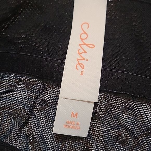 Colsie Black and Silver Dot Mesh Ruched Bralette Top Adjustable strap NWT M - Picture 5 of 5